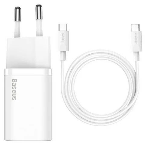 Сетевое зарядное устройство Baseus 25W USB-C  с кабелем Белое