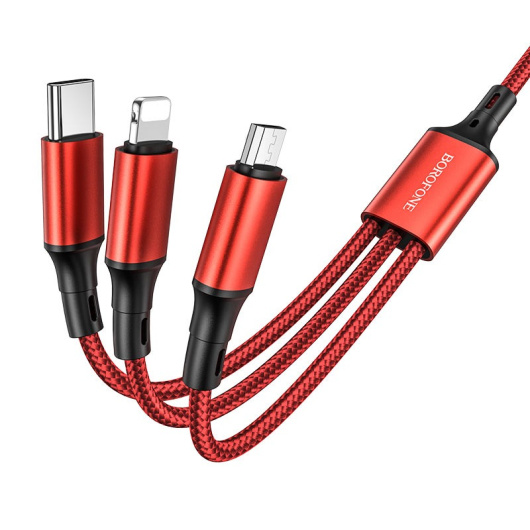 Кабель Borofone BX50 Кабель 3-in-1,Lightning+Micro USB+Type-C, Fresco.1 м Красный