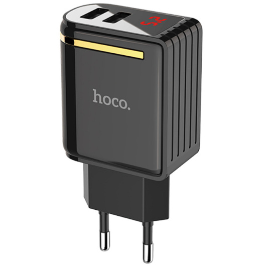 Сетевое зарядное устройство Hoco C39A USB Fast Charger 12W c LED дисплеем Черное